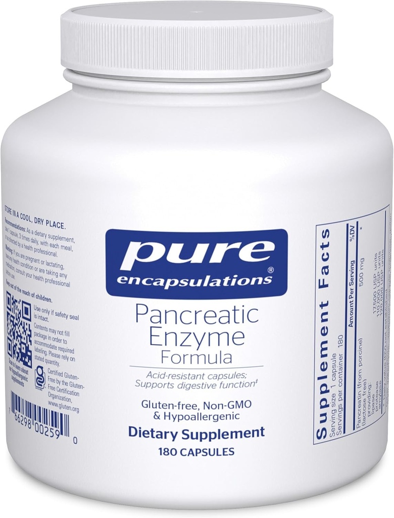 Pure Encapsulations Pancreatic Enzyme Formula - Enzymes Digestivos para la Digestión - Fortalece Gut Health* - Entrega dirigida cápsulas - Gluten Gratis &amp; No GMO - 180 cápsulas
