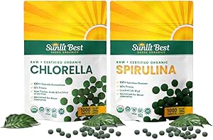 Sunlit Best Premium Chlorella & Spirulina 1000 Count Tablet Bundle  durable for Immune Support, Energy, Wellbeing