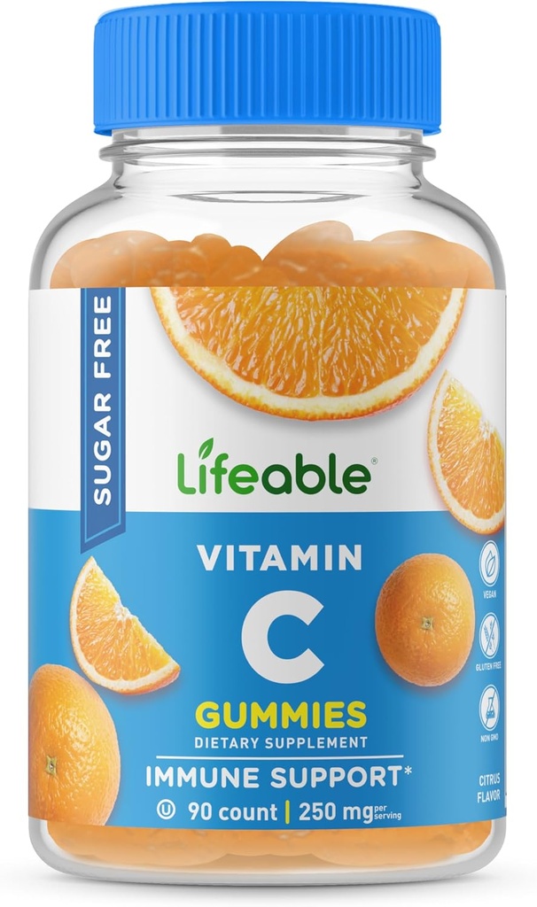 Vitamina C – 250 mg – Gran Tasting Natural Flavor Gummy Suplemento – Vegetariana GMO- Vitaminas Chewable Libre – para Immune Support – para adultos – 90 Gummies