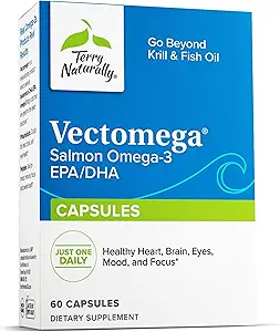 Terry Naturalmente Vectomega - Suplemento dietético con EPA &amp; DHA - Omega-3 Tablas para Cerebro &amp; Heart Health Support - Suplemento nutricional con ácidos grasos esenciales " Peptides - 60 cápsulas
