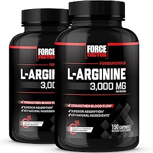 Factor de fuerza L-Arginina, Suplemento de óxido nítrico con BioPerine para ayudar a construir músculo &amp; soportar más fuerte flujo de sangre, circulación, entrega de nutrientes, " bombas, L-Arginina 3000mg, 150 Conde (Pack de 2)