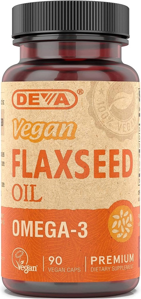 Deva Vitaminas Vegan Aceite de semilla de Flax, 500 MG, Vegan, 90 Vcap (4 pack)