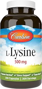 Carlson - L-Lysine, 500 mg, apoya el desarrollo del tejido saludable, 300 cápsulas