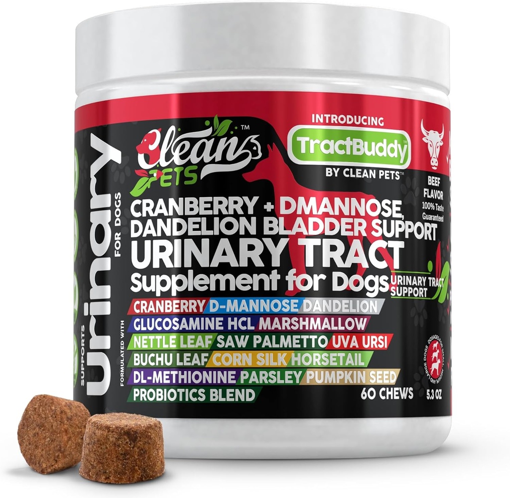 Cranberry for Dogs Urinary Tract Support | D-Mannose UTI Bladder Stones Dandelion Glucosamine HCL Marshmallow Nettle Leaf Saw Palmetto Uva Ursi Buchu Horsetail Methionine Parsley Supplement
