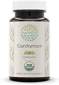 HerbEra Cardamom USDA Organic 60 Capsules Silencio Natural Herbal Suplemento Silencio Certified Organic Vegetarian Capsules and Organic Cardamom (Elettaria cardamomum) Dried Pod (60 cápsulas)