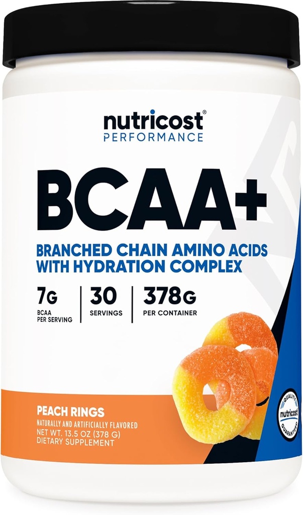 Nutricost BCAA + Hydration Powder (Peach Rings) 30 Servimientos - Aminoácidos de cadena ramificados con complejo de hidratación - Gluten-Free, Non-GMO