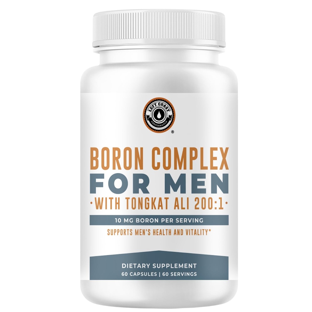 Suplemento de Borón para hombres con Tongkat Ali - Vitamina D3, Zinc Picolinate 30mg, Longjack Tongkat Ali para hombres - Citrate de hierro 10 mg para la salud de los hombres - No GMO, Gluten Gratis, No Allergens - 60 Conde