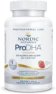 Nordic Naturals ProDHA, Fresa - 120 Gels Soft - 830 mg Omega-3 - Alta intensidad DHA Fórmula de Salud Neurológica, Mood & Memory - Non-GMO - 60 Servimientos