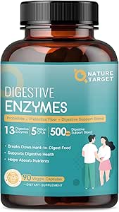 NATURE TARGET Digestive Enzymes for Women-Men for Digestion with Probiotics " Prebiotics for Gut Health " Immune Support, Help Protein, Carb, Fiber, " Dairy Digestion