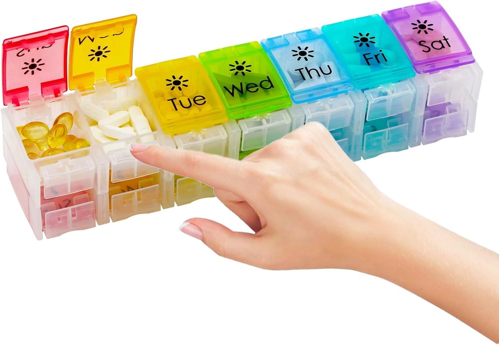 Organizador de gran pill 7 Día con organizador de píldoras de diseño abierto de primavera 2 veces al día con AM PM Big Compartments Pill Box for Supplements Container Holder for Vitamins Medicine Organizer