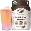 KOS Plant Based Protein Powder, Chocolate USDA Organic - Low Carb Pea Protein Blend, Vegan Superfood with Vitamins & Minerals - Keto, Soy, Dairy Free - Meal Replacement for Women & Men - 15 Servings