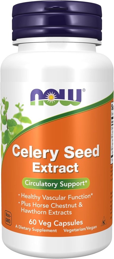 NOW Foods Supplements, Celery Seed Extract, plus Horse Chestnut and Hawthorn Extracts, 60 Veg Capsules