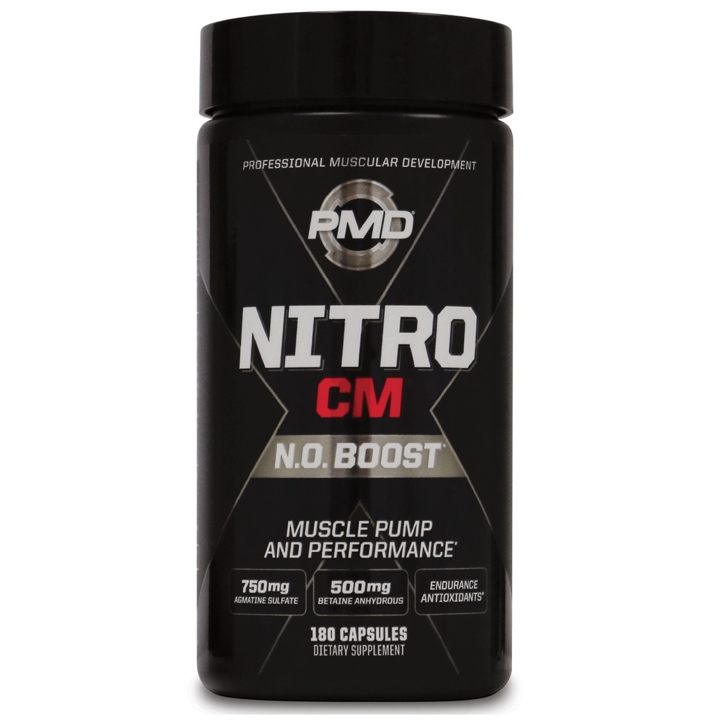 PMD Sports Nitro CM Nitric Oxide with Agmatine Pre Workout Supplement - Muscle Growth and Muscle Pump with L Arginine - Endurance Boost for Hardcore Training and Bodybuilding Preworkout (180 cápsulas)