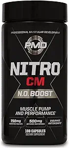 PMD Sports Nitro CM Nitric Oxide with Agmatine Pre Workout Supplement - Muscle Growth and Muscle Pump with L Arginine - Endurance Boost for Hardcore Training and Bodybuilding Preworkout (180 Capsules)