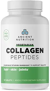 Ancient Nutrition Vegetarian Collagen Peptides, Collagen Peptides Tablets, Collagen with Prebiotics and Probiotics, Supports Healthy Skin, Hair, Joints, Digestion, Vegetarian Capsules, 30 Count