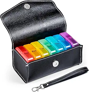 Zoksi Organizador semanal de píldoras 2 veces al día, PU bolsa de cuero 7 días Am Pm Pill Box, Daily Pill Box Organizador 7 días, Organizador de medicina portátil para viajes, caja semanal de píldoras para almacenar todos los medicamentos