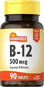 Sundance Vitamina B-12 TENIDO 500mcg ANTE 90 Tabletas Vegetarianas TENIDO Vitamina Esencial Suplemento No-GMO y Fórmula Libre Gluten