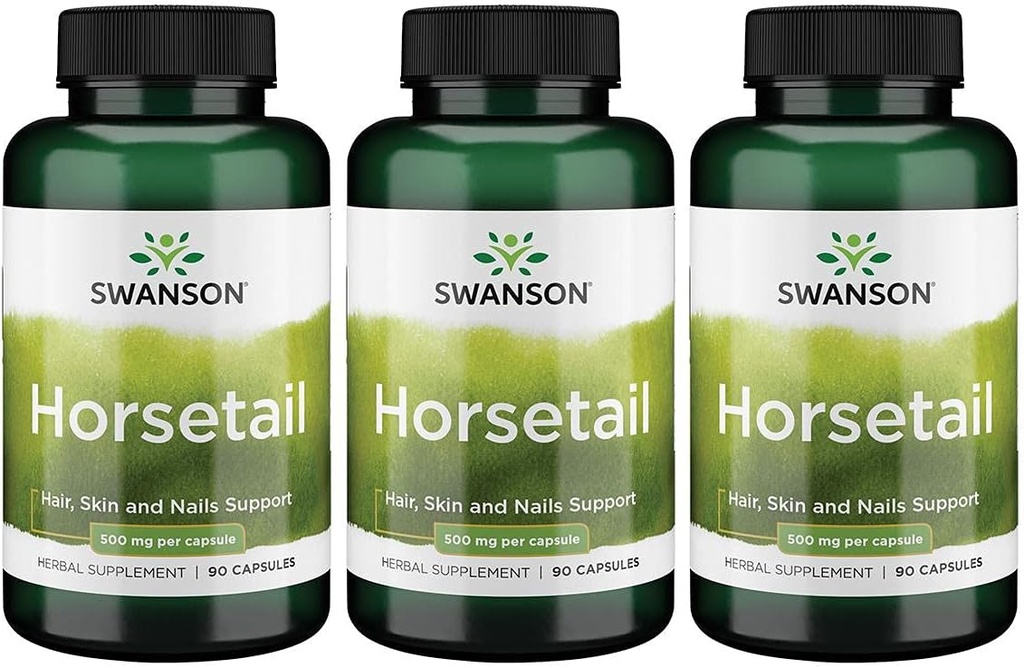 Swanson Horsetail - Herbal Supplement Supporting Healthy Hair, Skin & Nails - Natural Ingredients for Bone Health & Urinary Tract Support - (90 Capsules, 500mg Each) 3 Pack