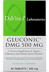 DAVINCI Laboratorios Gluconic DMG 500 mg - Suplemento dietético de apoyo Función del sistema de resistencia e inmunidad* - con 500 mg N,N-Dimetilglicina por Tablet - Vegetariano - Gluten-Free - 60 Tabletas Chewable