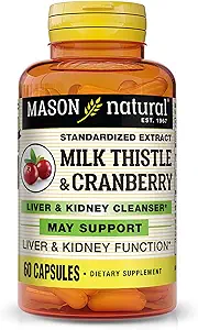 MASON NATURAL Milk Thistle/Cranberry Liver & Kidney Cleanser - Supports Healthy Liver &amp; Kidney Function, Cleanse and Detox, 60 Capsules