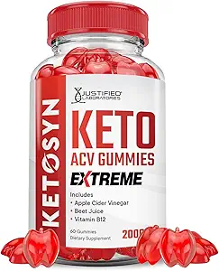 Laboratorios Justificados Ketosyn Keto ACV Gummies Extreme 2000MG Ketosyn Keto Gummies Apple Sider Vinegar Formulado con Pomegranate Beet Juice Powder B12 Vegan Non GMO 60 Gummys