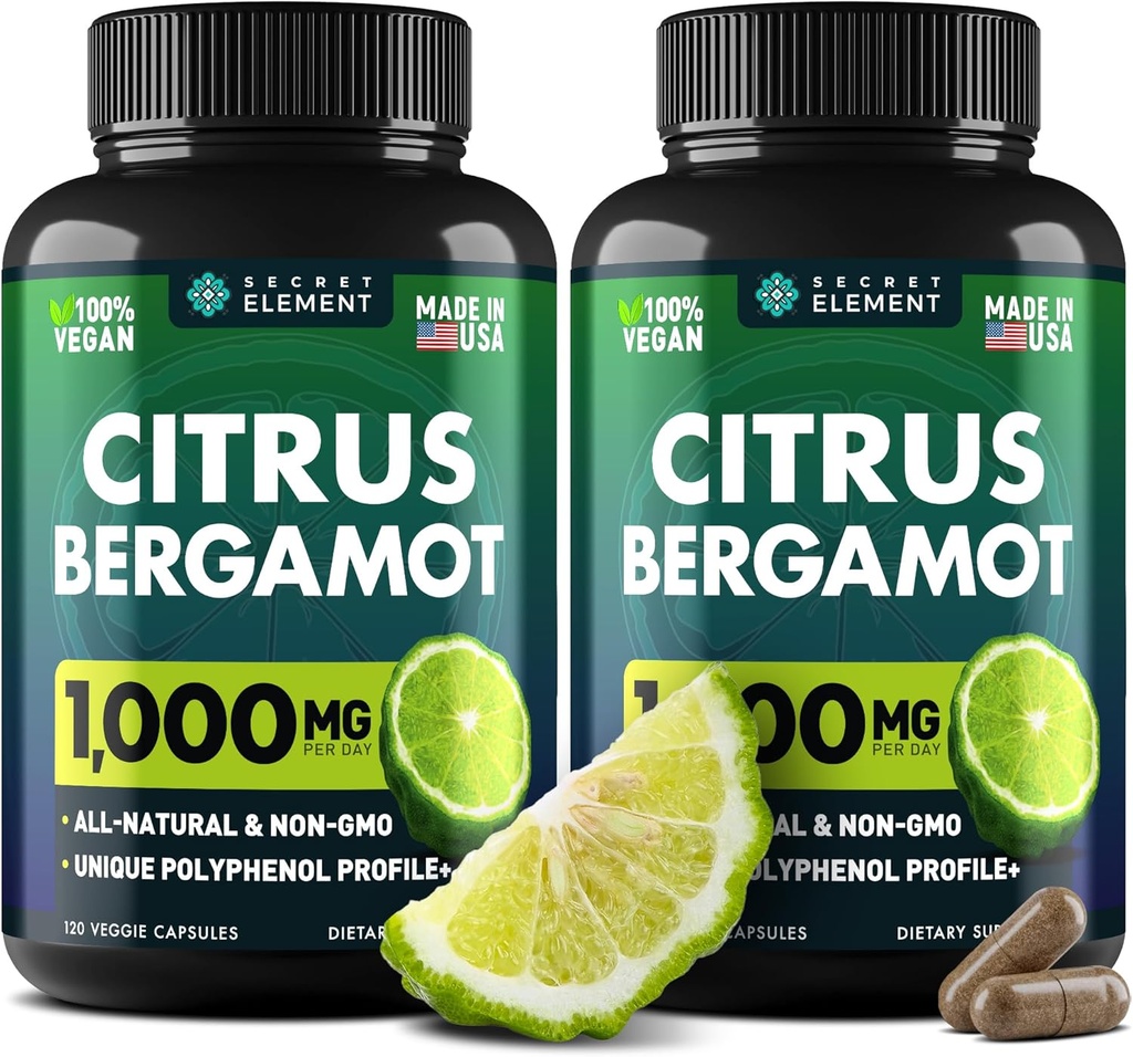 (2 PACK) Citrus Bergamot Extracto 1000mg - Citrus Bergamot Suplemento para Salud Circulatoria, Inmunidad y Envejecimiento Agradecido - 2x la potencia de Citrus Bergamot 500mg - 240 Vegan Citrus Bergamot Capsules