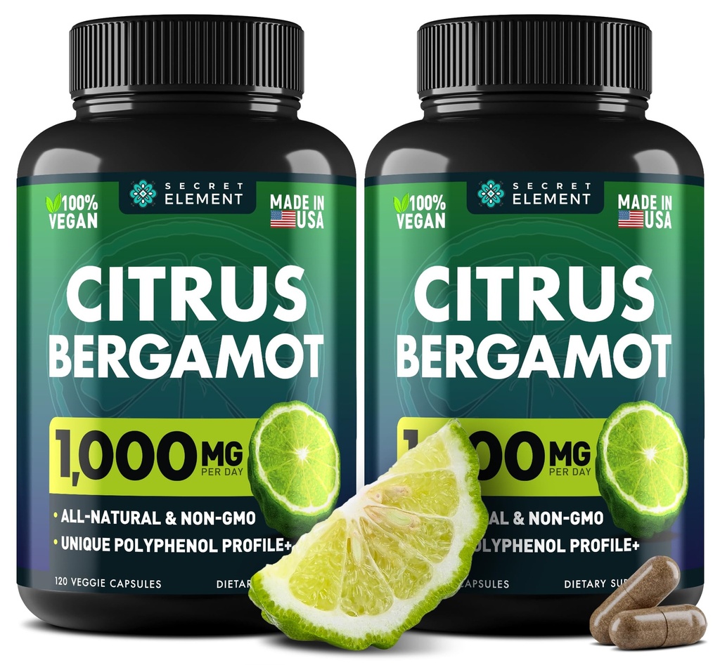 (2 PACK) Citrus Bergamot Extracto 1000mg - Citrus Bergamot Suplemento para Salud Circulatoria, Inmunidad y Envejecimiento Agradecido - 2x la potencia de Citrus Bergamot 500mg - 240 Vegan Citrus Bergamot Capsules