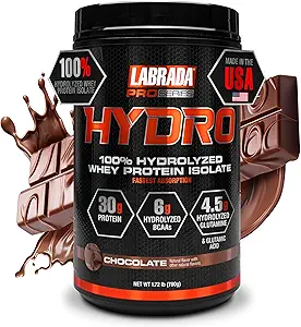 LABRADA Hydro 100% Puro Hidrolyzed Whey Protein Isolate Powder, Lactose Free, Fastest Digesting, Instant Mixing,Delicious Taste 20 Servings(Chocolate)