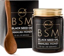 MAJU 3-in-1 Black Seed Oil, Manuka Honey & Seeds (estilo tradicional) BSM no. 1, Sweet & Crunchy Herbal Blend, Nigella Sativa Oil and Seeds, Unpasteurized & Raw Monofloral Manuka Honey New Zealand