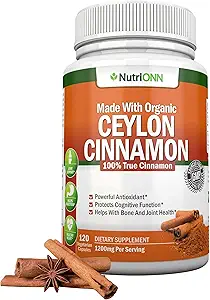 Organic Ceylon Cinnamon 1200 mg  120 Vegan Capsules ← True Cinnamomum verum from Sri Lanka ← Non-GMO, Third-Party Lab Tested, Low Coumarin, GMP Certified