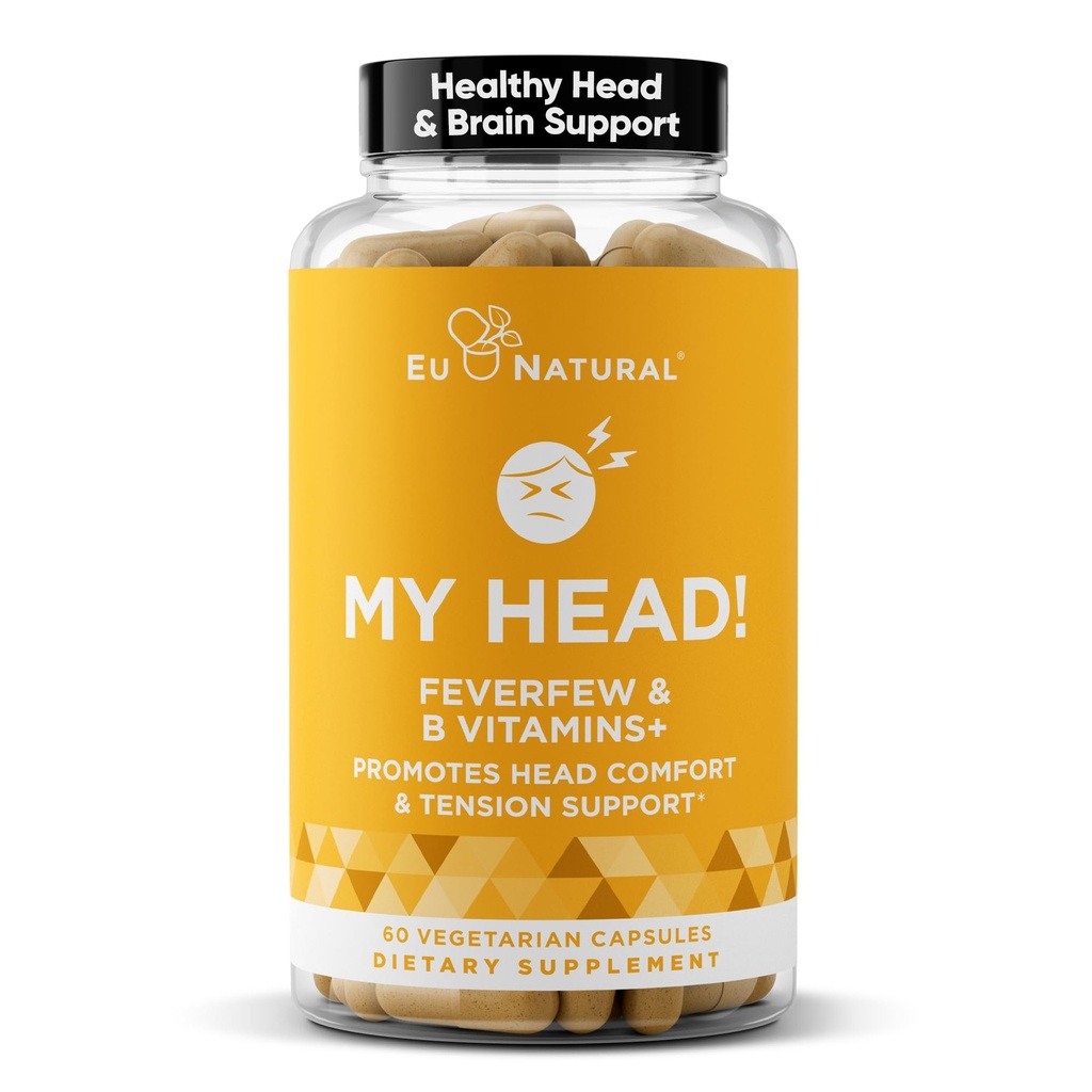 ¡Mi cabeza! Dolor de cabeza Vitaminas – Sensibilidad, Tensión, Confort, Función de cabeza sana para una mente clara – Magnesio de acción rápida, Feverfew, Boswellia, Vitamina D, Ginger, " Más – 60 cápsulas suaves