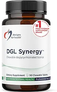 Diseños para la salud Deglycyrrhizinated Licorice Root Chewables - DGL Synergy 500mg Licorice Suplemento de soporte Digestión - Pleasant-Tasting, Non-GMO + Sugar Free (90 Chewable Tablets)