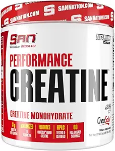 SAN Performance Creatine 600g – Apoya el crecimiento muscular y la resistencia atlética, 120 Servimientos