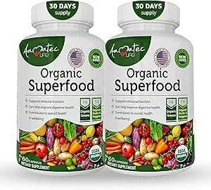 Organic Superfood Greens Fruits and Veggies Complex - Dietary Supplement with 14 Greens &14 Vegetables with Alfalfa Rich in Antioxidants Organic Ingredients Non-GMO (120 Count Pack of 2)