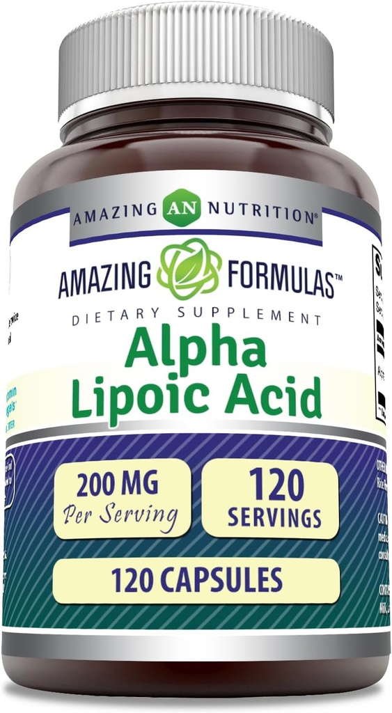 Fórmulas increíbles Ácido Lipoico alfa TENIDO 200 Mg Suplemento Aminoácidos TENIDO Cápsulas Silencio No-OMG ANTE Gluten-Free TEN Made in USA (1 Pack TENIDO 120 Cuenta)