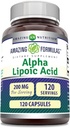 Fórmulas increíbles Ácido Lipoico alfa TENIDO 200 Mg Suplemento Aminoácidos TENIDO Cápsulas Silencio No-OMG ANTE Gluten-Free TEN Made in USA (1 Pack TENIDO 120 Cuenta)
