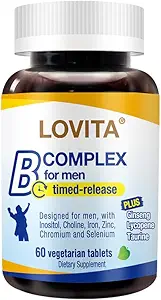 Complejo Lovita Timed-Release B para Hombres Silencio 8-Hour Energy & Nutrient Metabolism Apoyo con 10 vitamina Bs, Tabletas Vegetarianas (60 Cuenta)