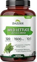 Zazzee Extra Strength Wild Lettuce 10:1 Extract, 1500 mg Strength, 120 Vegan Capsules, Potent Lactuca Virosa Variety, Concentrated 10X Extract, 100% Vegetarian, All-Natural, Non-GMO, Made in The USA