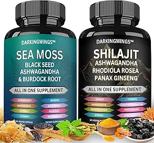 Shilajit y Sea Moss Capsule, Full Vitality Formula – Shilajit, Sea Moss, Black Seed Oil, Adaptogens – Natural Energy & Immune Support