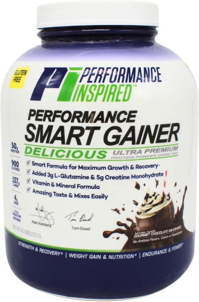 Performance Inspired Nutrition Smart Mass Gainer – 50G Protein, 900 Calories, Creatine, L-Glutamine & Digestive Enzymes – Muscle Recovery &amp; Growth – Chocolate Milkshake – 6 lb