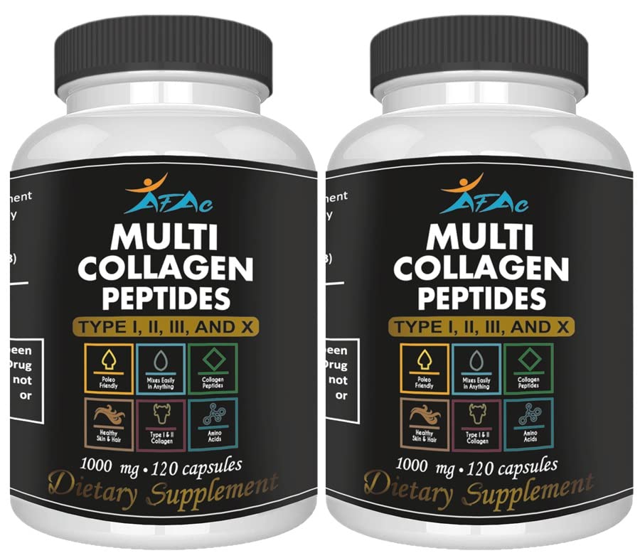 VITAMISAN 2-Pack Multi Collagen Plus Pills (Type I, II, III, X) para Anti-Aging, Hair, Skin, Nails and Joint Support, 80 Day Supply 240 Capsules
