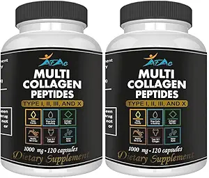 VITAMISAN 2-Pack Multi Collagen Plus Pills (Type I, II, III, X) para Anti-Aging, Hair, Skin, Nails and Joint Support, 80 Day Supply 240 Capsules