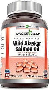 Sorprendente Omega Salvaje Aceite de Salmón de Alaska 2000mg Por Servir Softgels Suplemento (360)