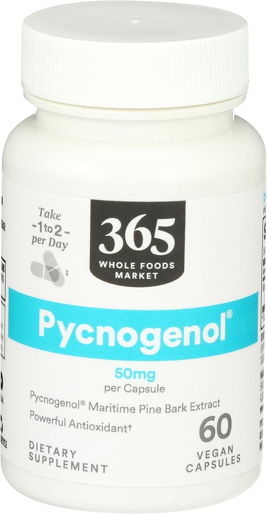 365 por Whole Foods Market, Pycnogenol Maritime Pine Bark Extract, 50mg Vegan Capsules, 60 Conde