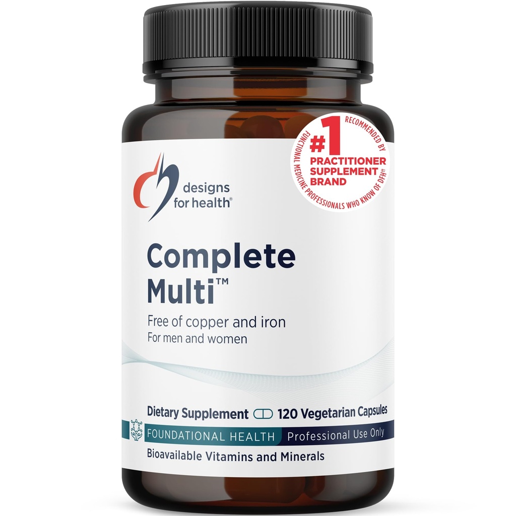 Diseños para la salud DFH Completa Multi - Multi vitamina completa + suplemento mineral con folato, 1000 UI Vitamina D, Immune Support Vitaminas - Multivitamínico sin cobre, sin hierro (120 cápsulas)
