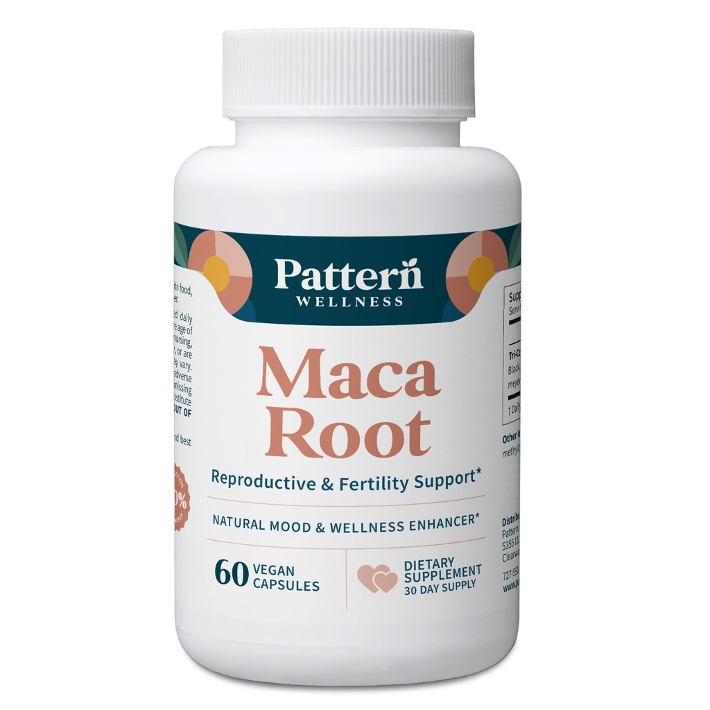 Pattern Wellness Maca Root for Men &amp; Women - 10,000mg - Natural Mood & Wellness Enhancer - Unique Optimum Blend for Fertility, Reproductive & Whole Body Health - 60 Vegan Capsules