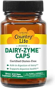 Country Life Dairy-Zyme - Digestive Enzymes for Dairy Relief - Lactase Enzyme Supplement for Lactose Intolerance - 6000 Lactase Units - Gluten-Free, Non-GMO - 50 Vegan Capsules
