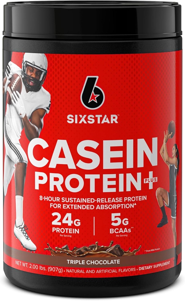 Seis estrellas Casein Protein Powder Elite Casein Protein Powder Slow-Digesting Micellar Casein Protein Powder for Muscle Gain Triple Chocolate Protein Powder, 2 libras (26 piezas) (Package May Vary)