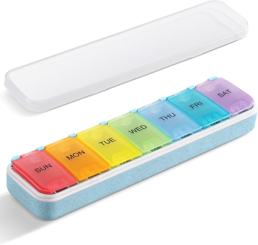 Zannaki Grain Fiber XL Weekly Pill Organizer 7 Day, Pop Open Large Travel Daily Pill Box, Moisture Proof Week Pill Holder Container, Arthritis Friendly Medicine Case for Vitamin Medication Supplement