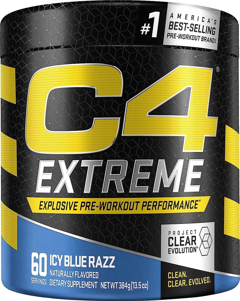 C4 Extreme Pre Workout Powder Icy Blue Razz ← Preworkout Energy Supplement for Men &amp; Women ← 200mg Caffeine + Beta Alanine + Creatine ← 60 Servings